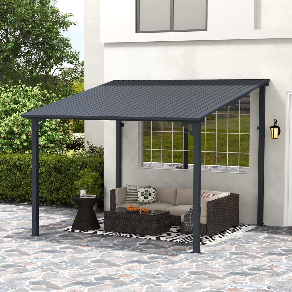 Nouveauté 2026 – Pergola extérieure neuve de 2,44 m x 3,05 m, tonnelle adossée, pergola métallique robuste avec toit rigide, idéale pour patio, jardin, terrasse ou piscine