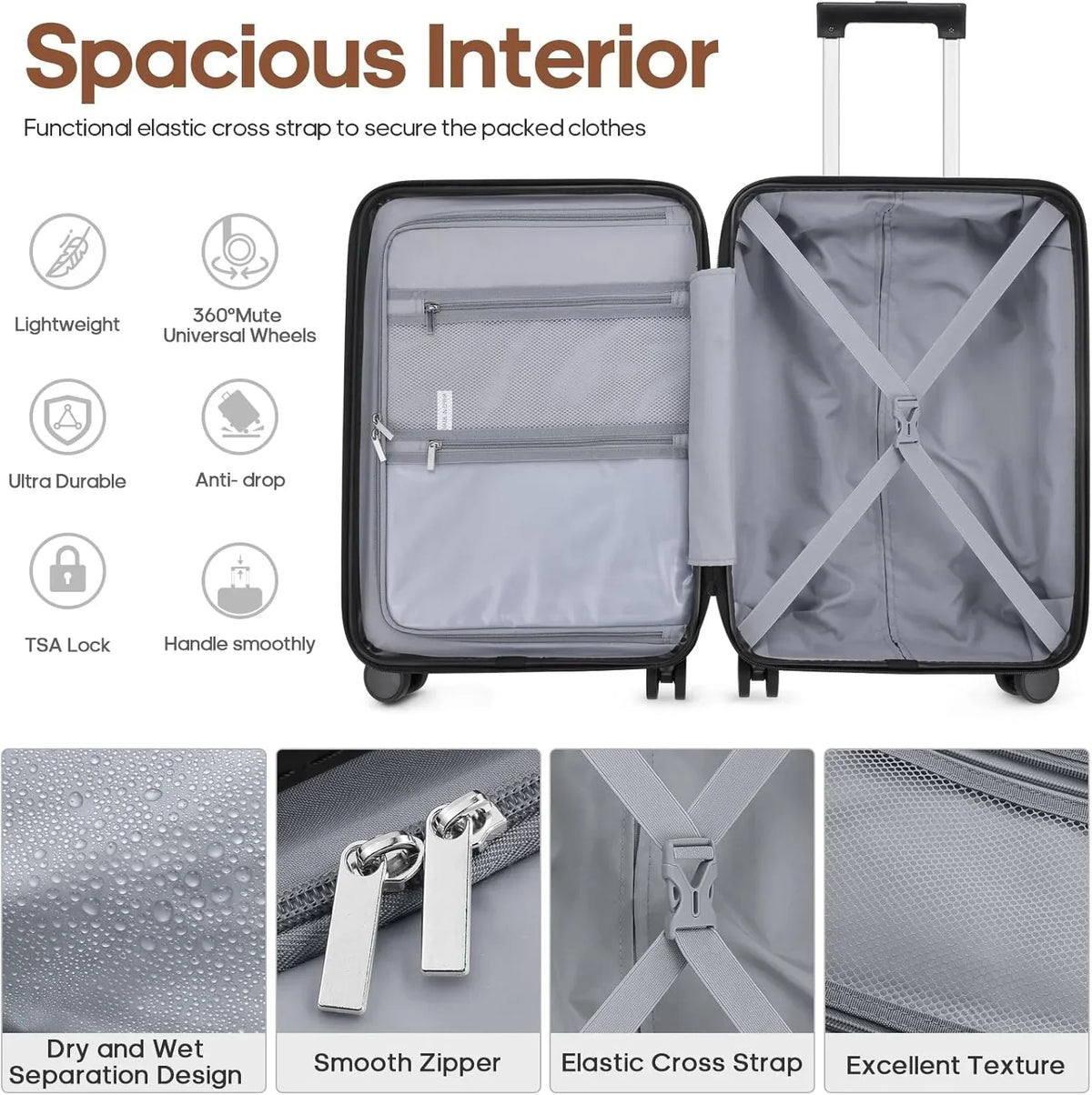 Nouveauté 2026 – Ensemble de bagages MIUSSE , 3 pièces : valise cabine 20 pouces à roulettes, coque rigide 100 % PC avec serrure TSA, conforme aux normes des compagnies aériennes, avec sac à dos de voyage pour hommes et femmes