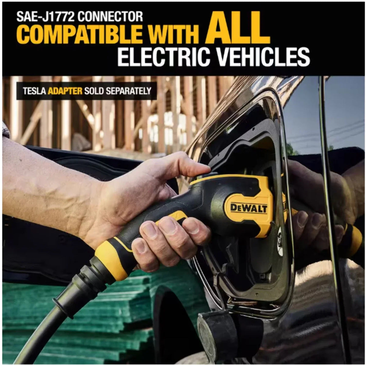 Nouveauté 2026 – Chargeur portable DEWALT niveau 2 pour véhicules électriques (VE), jusqu'à 16 A, 120-240 V CA, 3,8 kW, câble de 7,6 m, résistant aux intempéries