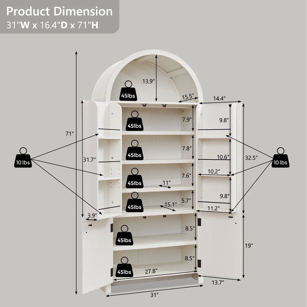 Nouveauté 2026 – Armoire de rangement de cuisine IFGET , 180 cm de haut, style arqué, avec étagères réglables, idéale pour la cuisine et la salle à manger