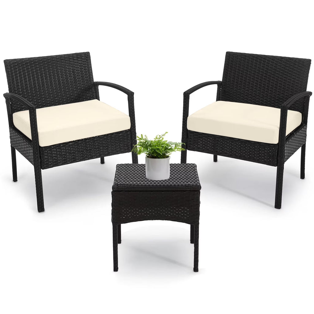 Nouveauté 2026 – Ensemble de mobilier de jardin Tappio , 3 pièces, style bistro, comprenant des chaises de conversation en rotin, une table d'appoint et des coussins. Idéal pour balcon, jardin ou terrasse. Couleur : rouge