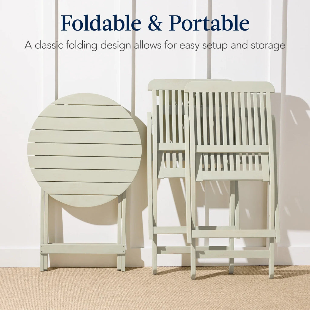 Nouveauté 2026 – Ensemble bistro 3 pièces en bois d'acacia Best Choice Products , mobilier de patio pliant avec 2 chaises et une table - Naturel