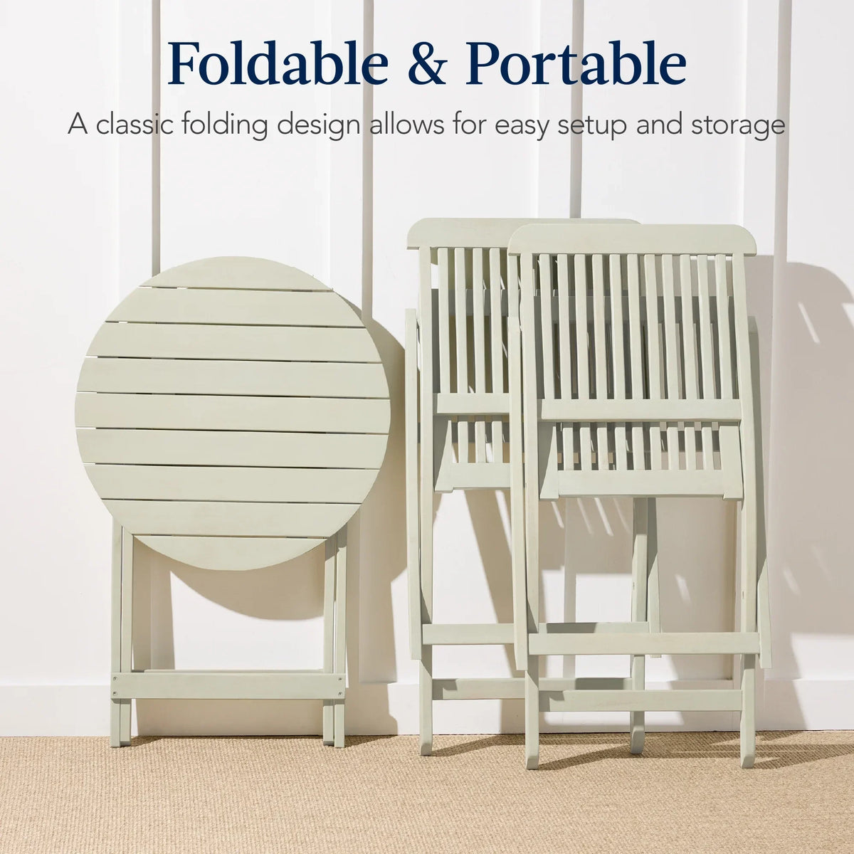 Nouveauté 2026 – Ensemble bistro 3 pièces en bois d'acacia Best Choice Products , mobilier de patio pliant avec 2 chaises et une table - Naturel