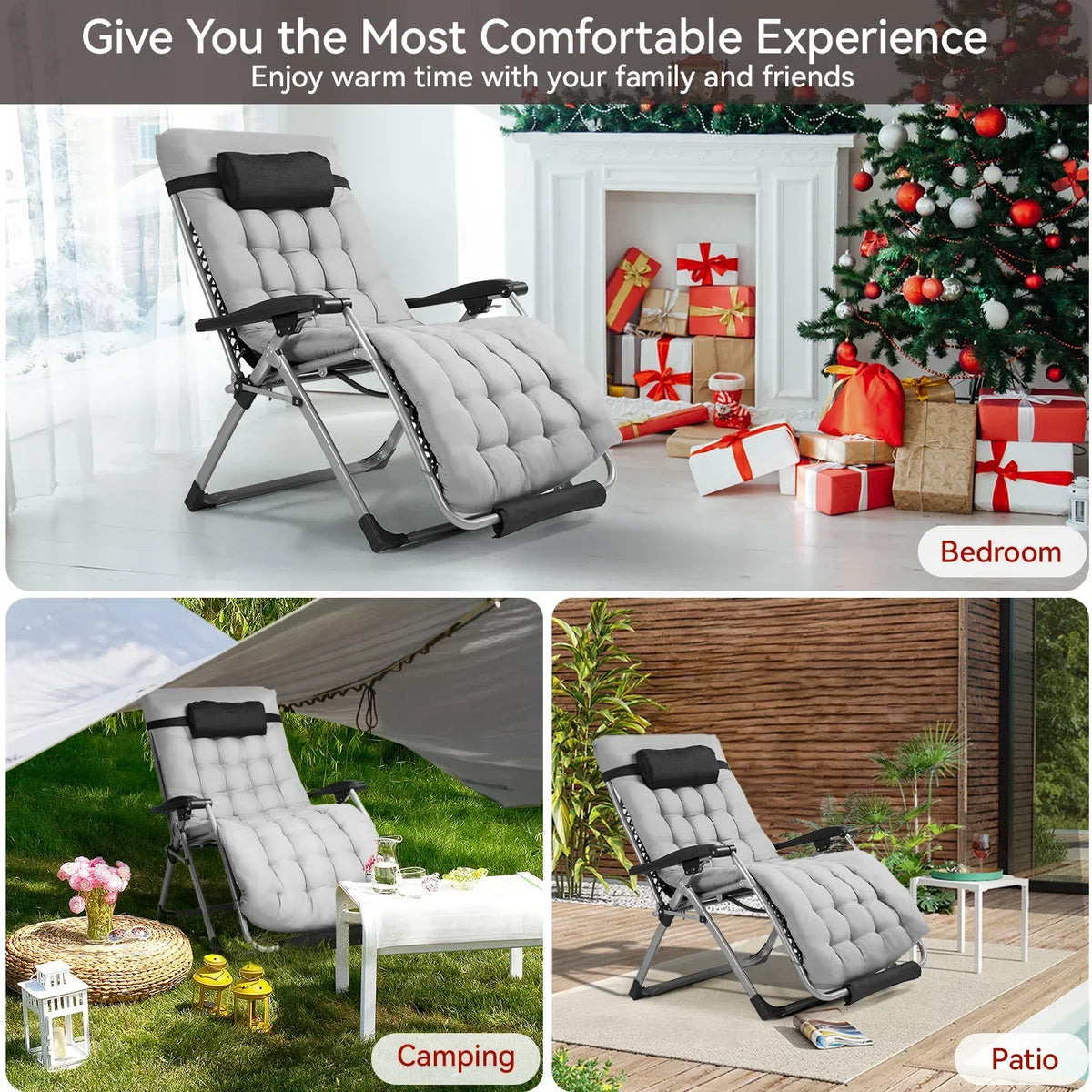 Nouveauté 2026 – Fauteuil zéro gravité surdimensionné VECUKTY XXL - Capacité de 227 kg, siège rembourré de 84 cm de large, fauteuil de voyage pliable pour une utilisation intérieure/extérieure - Terrasse, pelouse, noir, portable et robuste