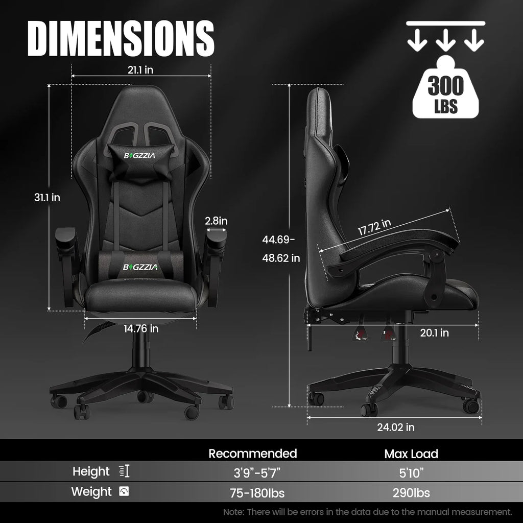 Nouveauté 2026 – Chaise de jeu Bigzzia , chaise de bureau ergonomique avec appui-tête et soutien lombaire réglables en hauteur, pour adultes et adolescents, noir et blanc