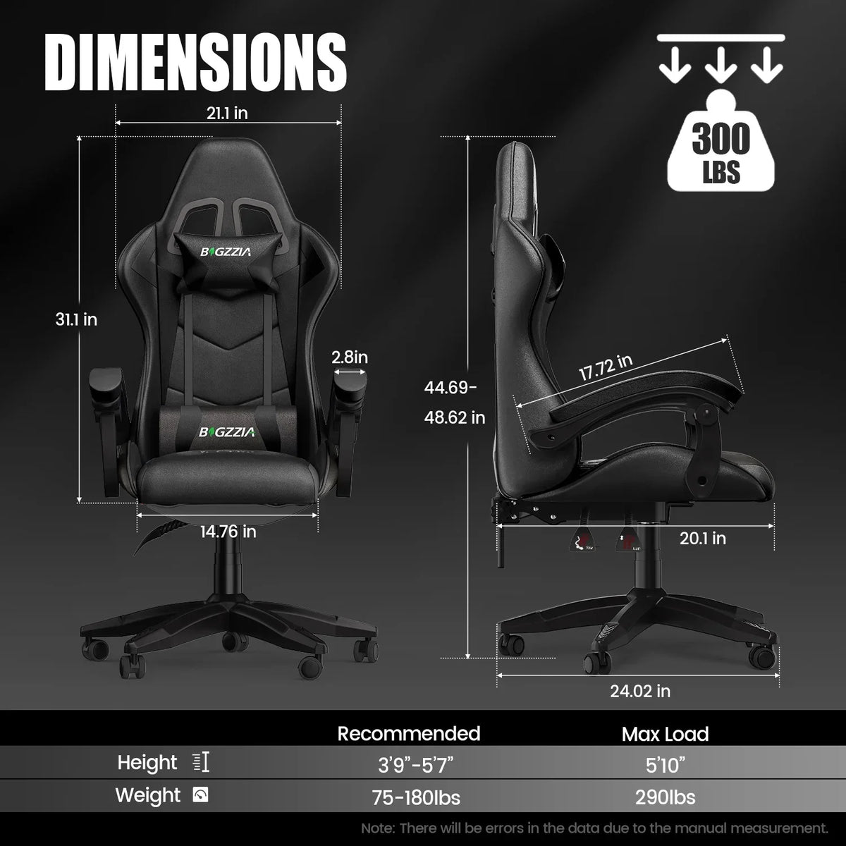 Nouveauté 2026 – Chaise de jeu Bigzzia , chaise de bureau ergonomique avec appui-tête et soutien lombaire réglables en hauteur, pour adultes et adolescents, noir et blanc