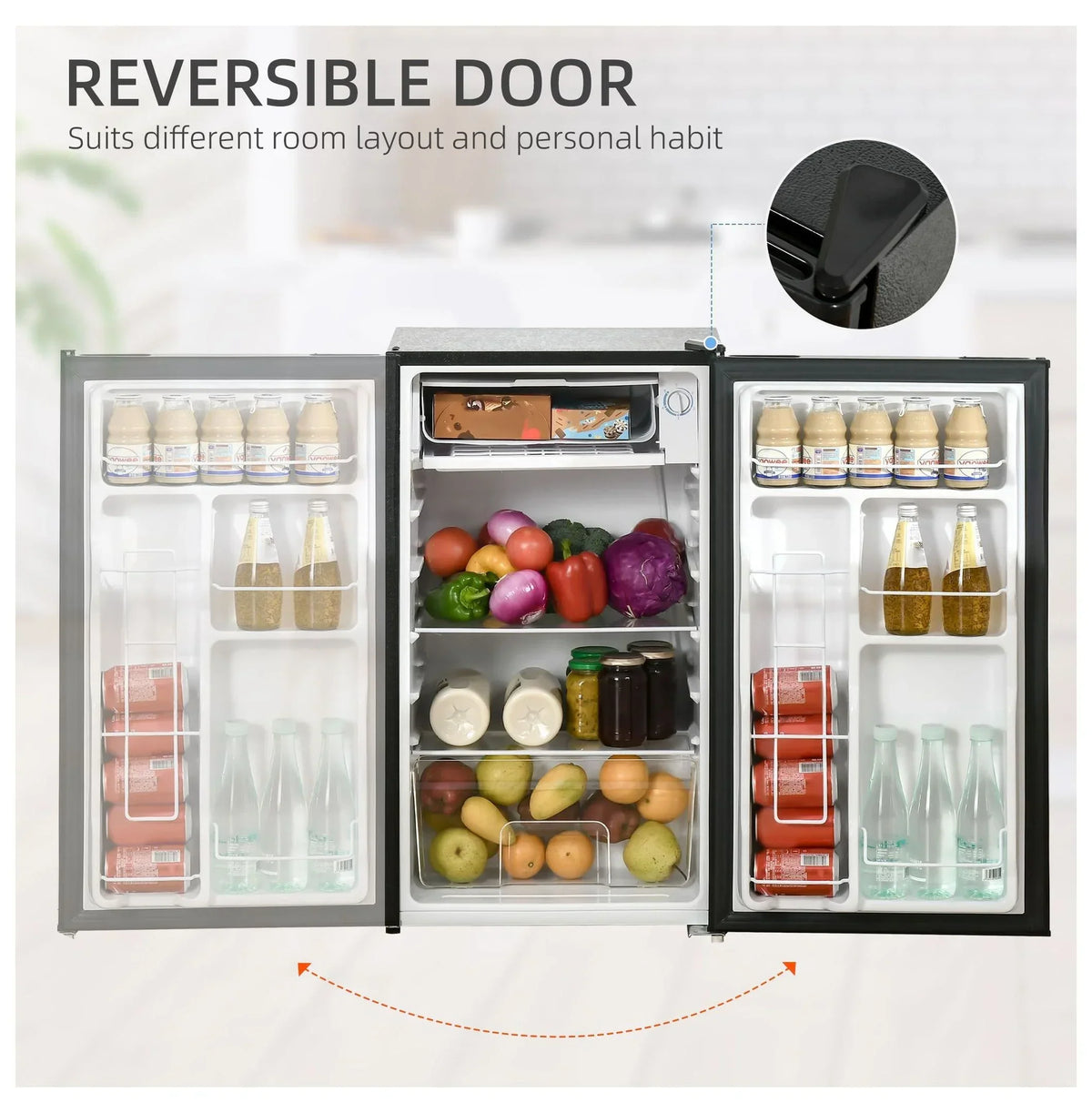 Nouveauté 2026 – Mini-réfrigérateur avec congélateur , réfrigérateur compact de 90 litres (3,2 pi³) pour chambre, dortoir, appartement - Thermostat réglable, porte réversible, noir