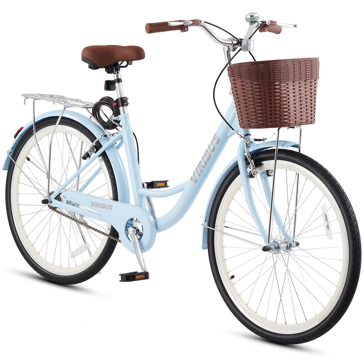 Nouveauté 2026 – Vélo confort femme Viribus , 24 pouces, style cruiser plage et ville, avec panier, blanc