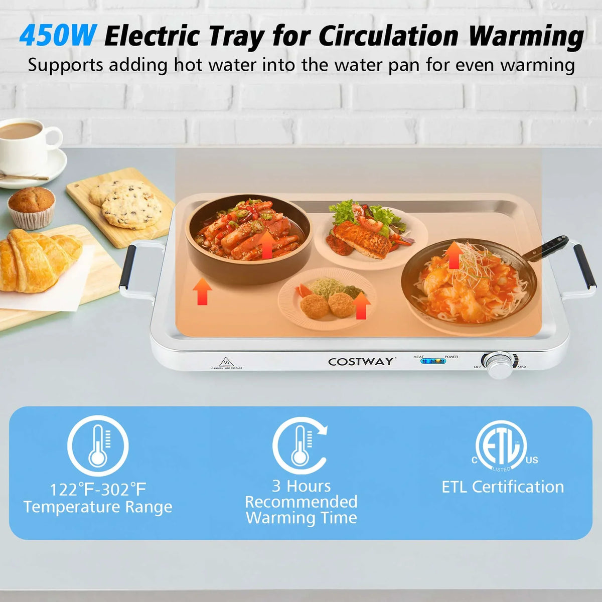 Nouveauté 2026 – Chauffe-plats Costway , buffet, plateau chauffant électrique 450 W en acier inoxydable pour réceptions