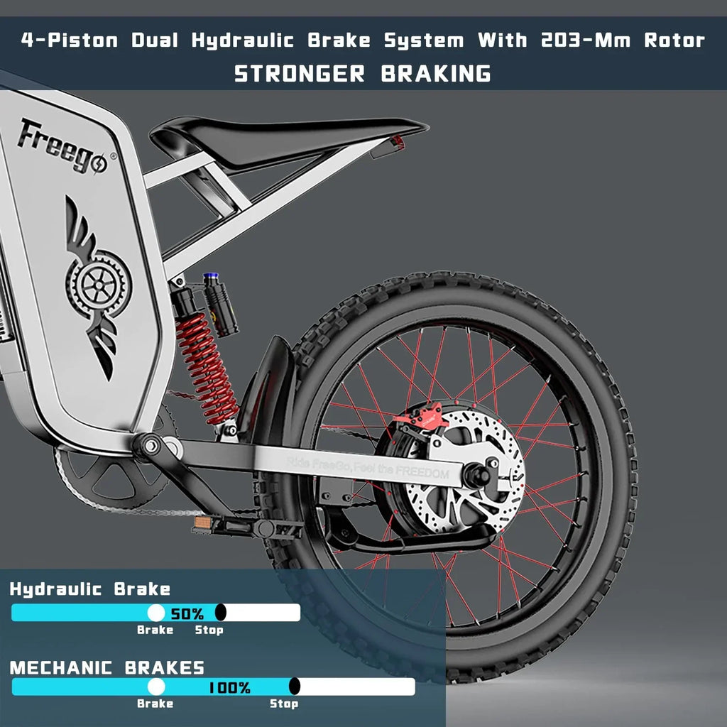 Nouveauté 2026 – Vélo tout-terrain électrique Freego X2 Pro , vitesse maximale de 80 km/h, moteur de 6000 W (crête), batterie 60 V 30 Ah, pneus 19 x 2, suspension intégrale, freins hydrauliques, accélérateur à mi-course, homologué UL2849