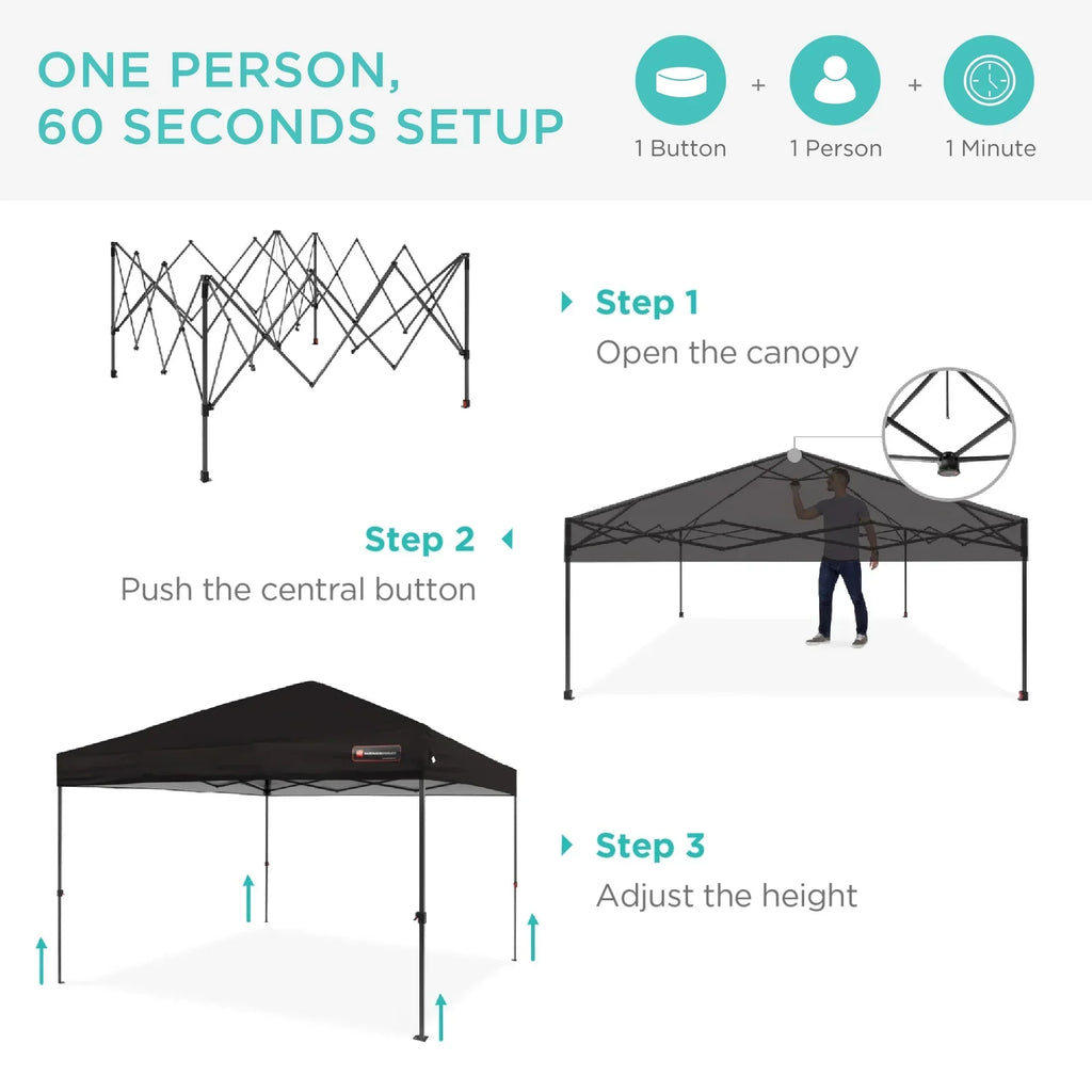 Nouveauté 2026 – Best Choice Products 3,66 m x 3,66 m - Abri pliant facile à monter avec installation en un clic, sac à roulettes et 4 sacs de lestage - Bleu marine