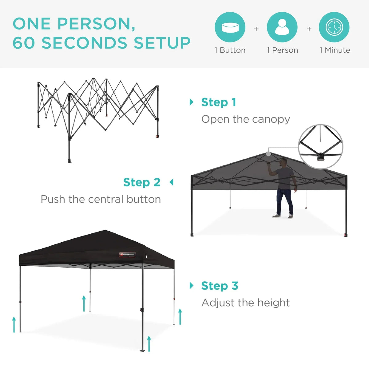 Nouveauté 2026 – Best Choice Products 3,66 m x 3,66 m - Abri pliant facile à monter avec installation en un clic, sac à roulettes et 4 sacs de lestage - Bleu marine