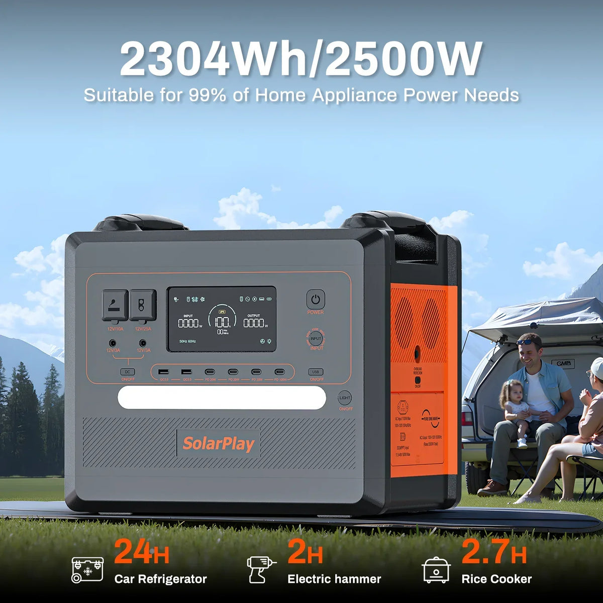Nouveauté 2026 – Générateur solaire Solarplay 2400 W (4800 W en crête), avec panneau solaire de 400 W et batterie LiFePO4 portable de 2160 Wh, idéal pour le camping, la maison et les véhicules de secours