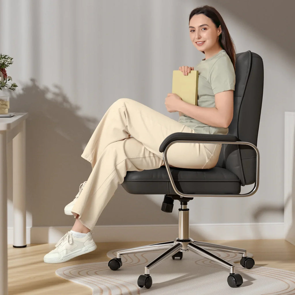 Nouveauté 2026 – Fauteuil de bureau Solfway blanc , fauteuil de bureau pivotant en cuir avec roulettes et accoudoirs rembourrés, fauteuil de direction pour adultes