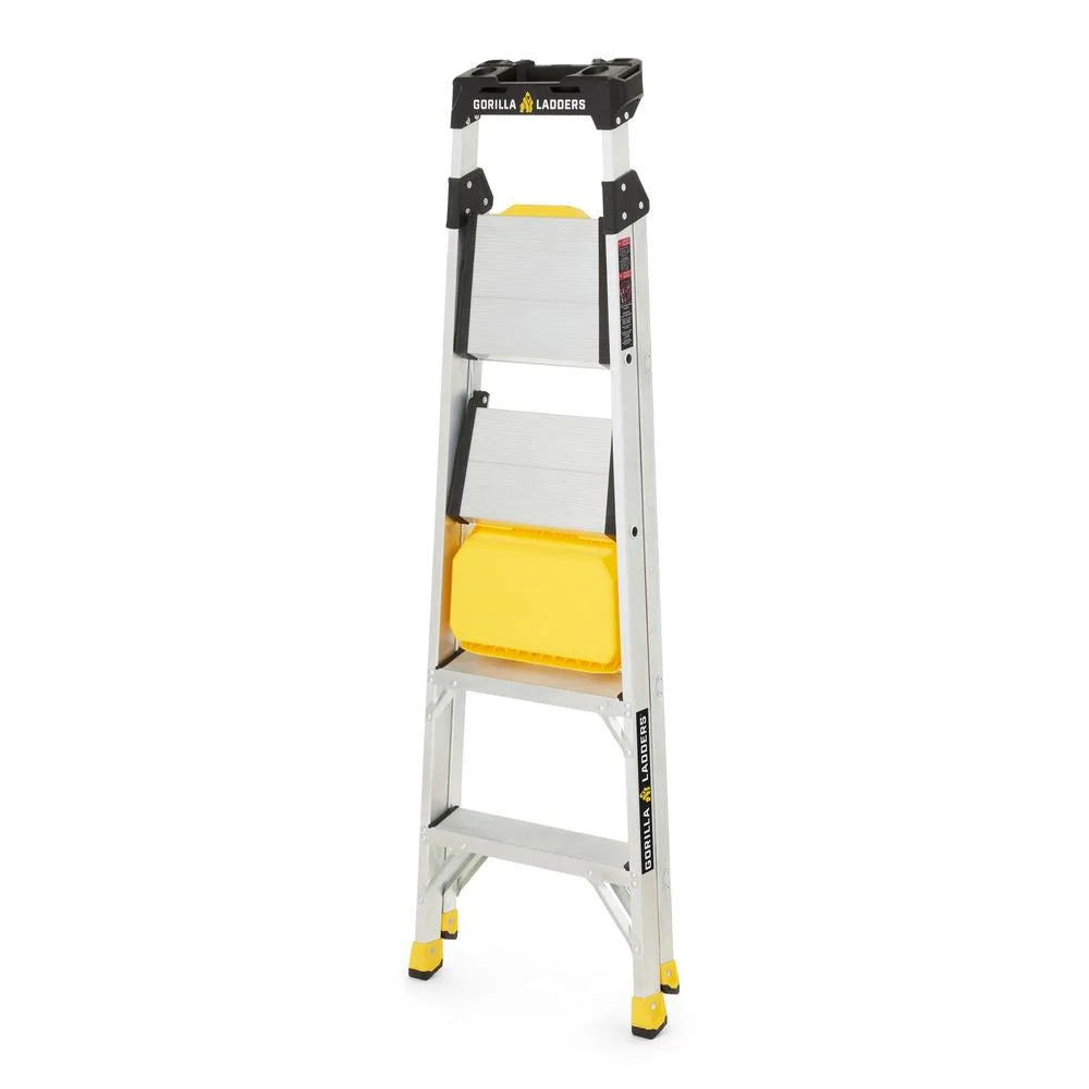 Nouveauté 2026 – Échelle robuste à double plateforme amovible Gorilla Ladders avec nacelle intégrée, 1,7 m, aluminium, multicolore