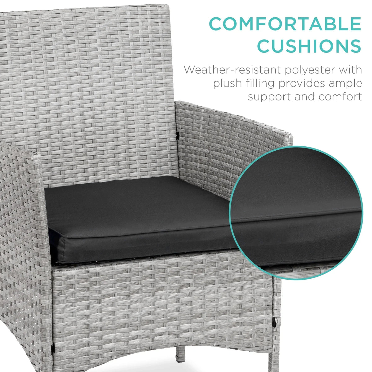 Nouveauté 2026 – Ensemble bistro de jardin 3 pièces en résine tressée Best Choice Products , avec 2 chaises et une table - Gris/Bleu marine