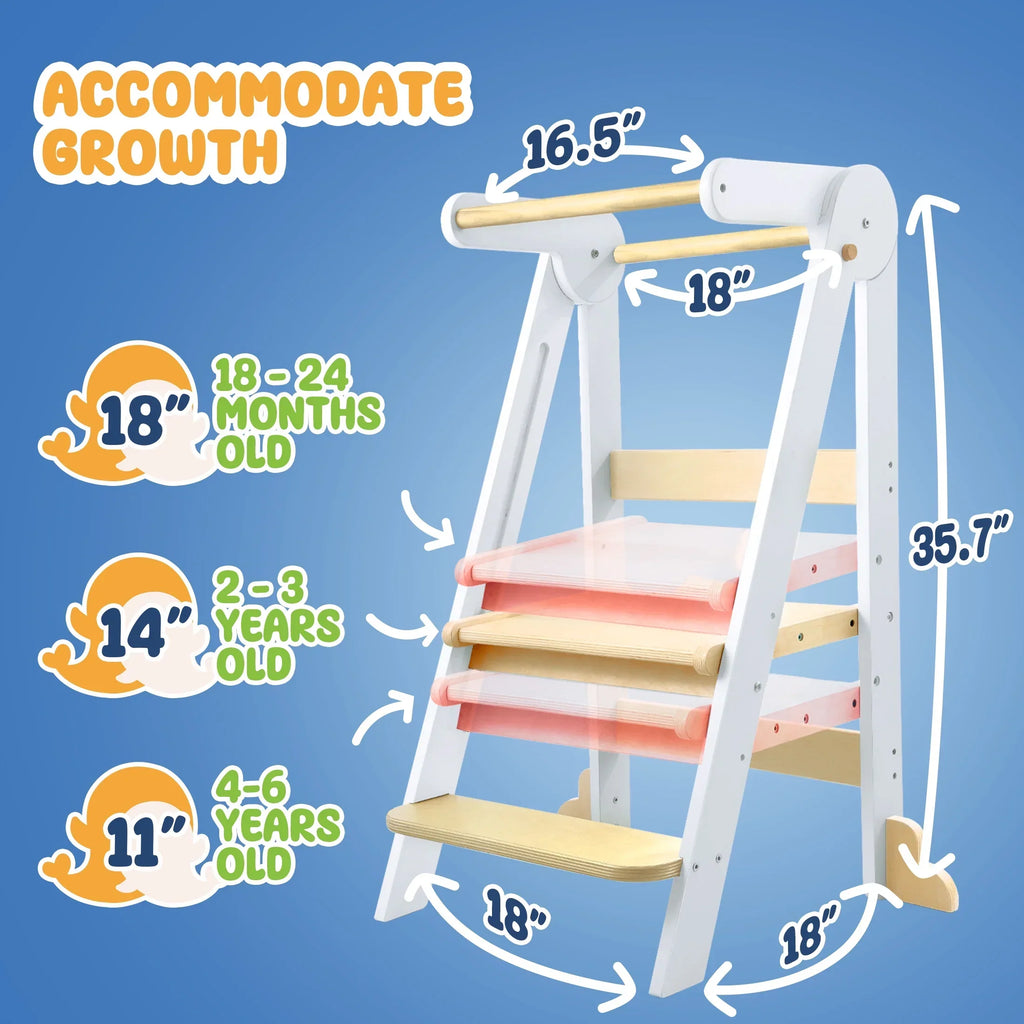 Nouveauté 2026 – Tour de cuisine pliable HARPPA pour tout-petits, tour sur pied pour enfants de 1,5 à 6 ans, blanche