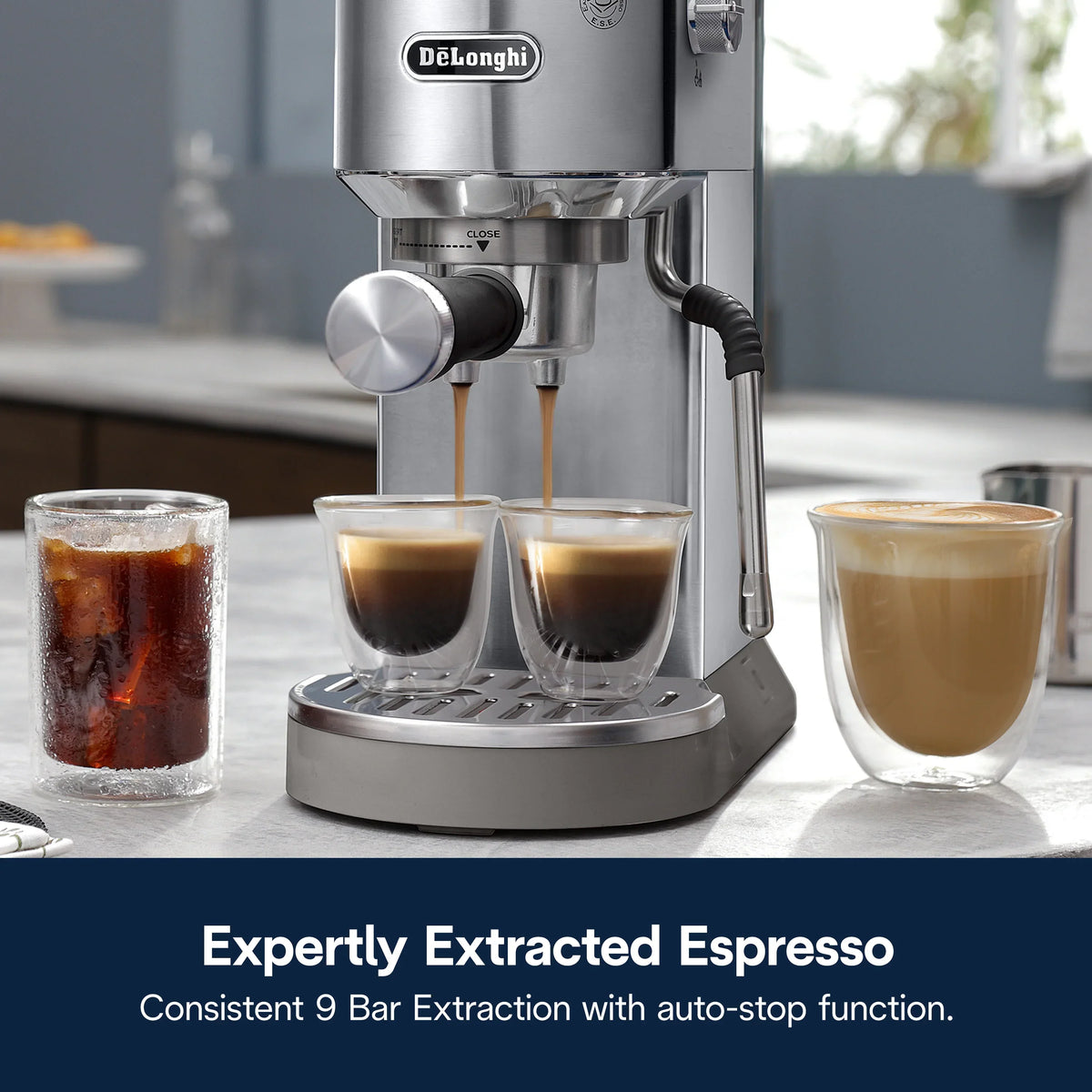 Nouveauté 2026 – Machine à expresso De’Longhi Dedica Duo , format compact avec mousseur intégré pour latte art, expresso, café infusé à froid, lattes et plus encore, acier inoxydable