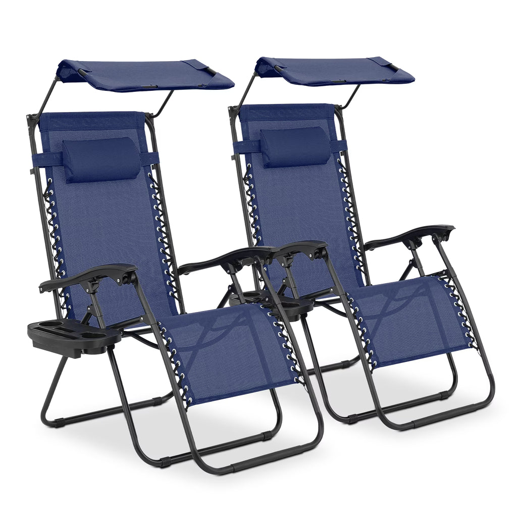 Nouveauté 2026 – Ensemble de 2 chaises MoNiBloom Zero Gravity , fauteuils de plage/terrasse pliables avec auvent et appui-tête, noirs