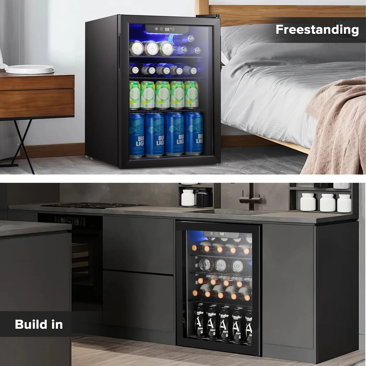 Nouveauté 2026 – Mini-réfrigérateur à boissons Auseo , 1,3 pi³ (37 litres) - Capacité de 55 canettes et 12 bouteilles - Porte double vitrée - Idéal pour la maison, le bar ou le bureau - Commandes tactiles électroniques
