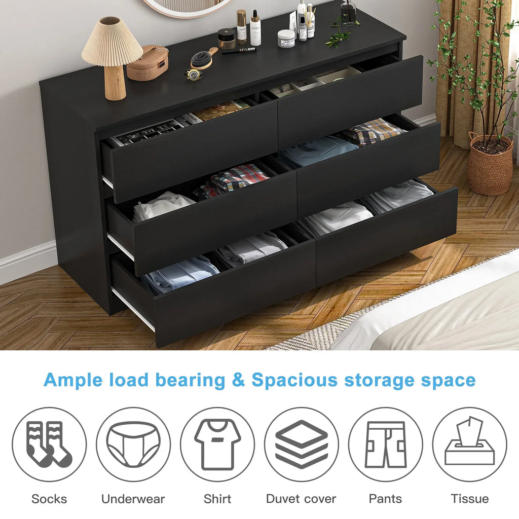 Nouveauté 2026 – Commode Resenkos moderne style milieu du siècle, 6 tiroirs, large, pour chambre à coucher, grise