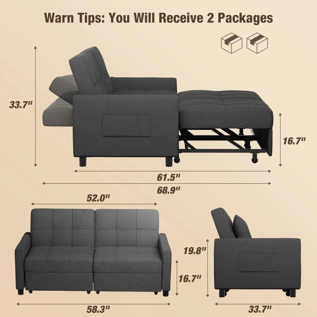 Nouveauté 2026 – Canapé-lit convertible 3 en 1 Lofka avec rangement, dossier réglable et fonction gigogne - Fauteuil-lit idéal pour les petits espaces et les appartements, gris foncé