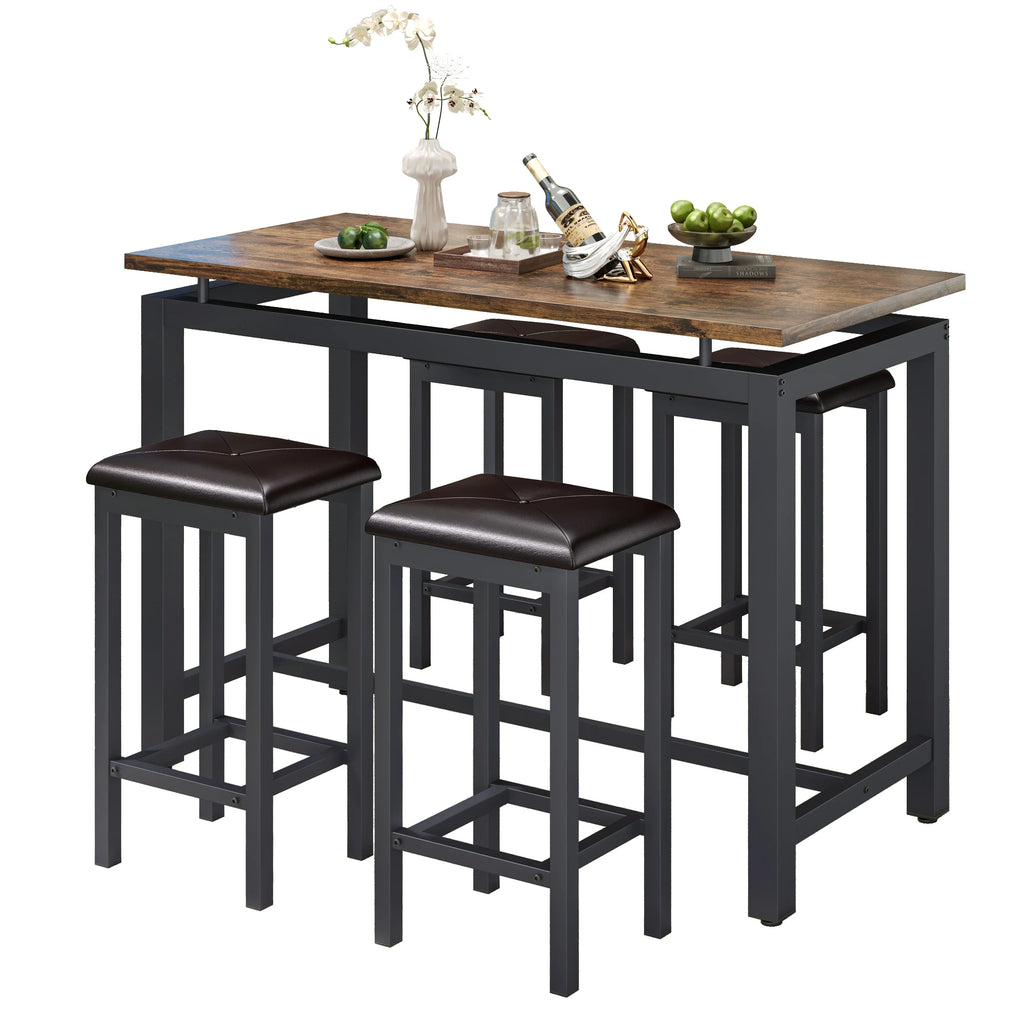 Nouveauté 2026 – Ensemble de table haute 5 places , table de bar et tabourets assortis, table à manger minimaliste avec tabourets sans dossier, ensemble table et chaises de bar avec plateau en bois pour cuisine, appartement ou bistrot - Gain de place