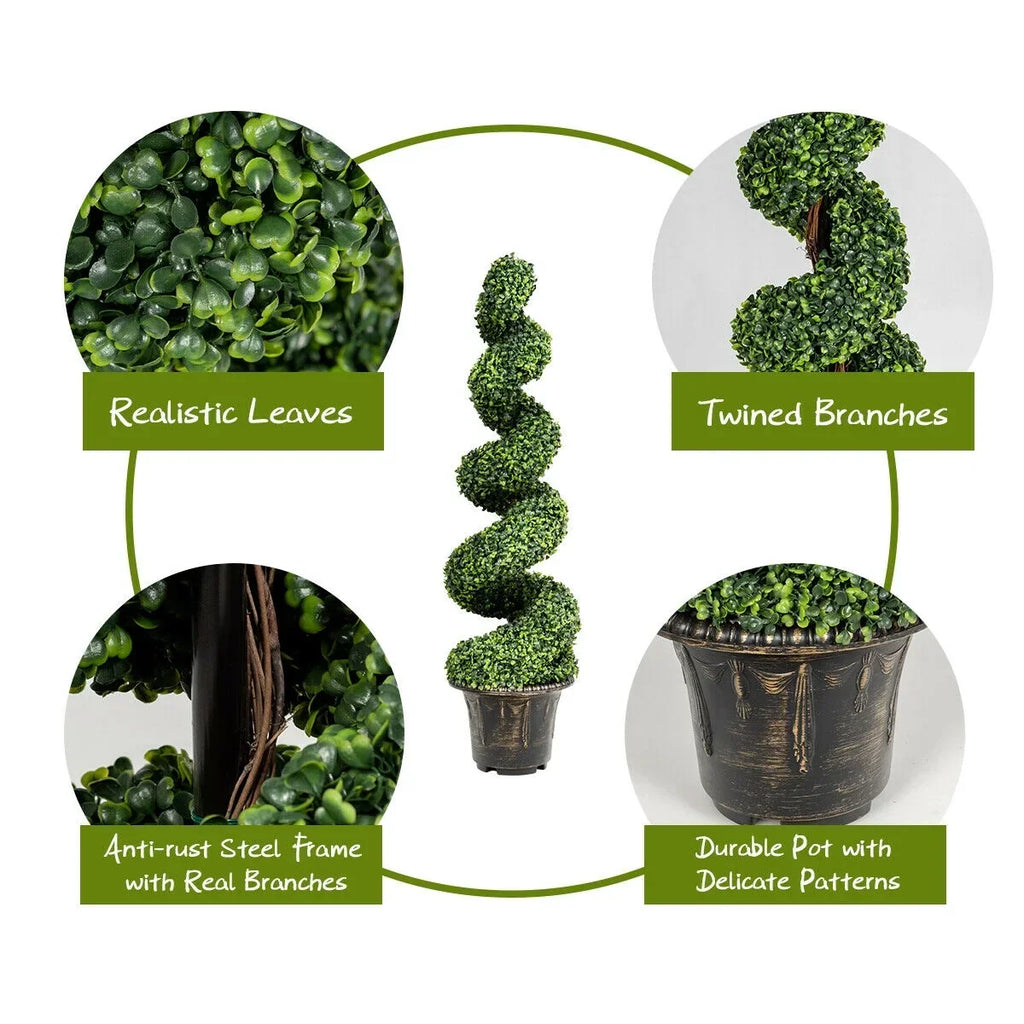 Nouveauté 2026 – Gymax Lot de 2 sapins artificiels en spirale de 1,20 m avec feuilles réalistes, pour intérieur et extérieur (bureau