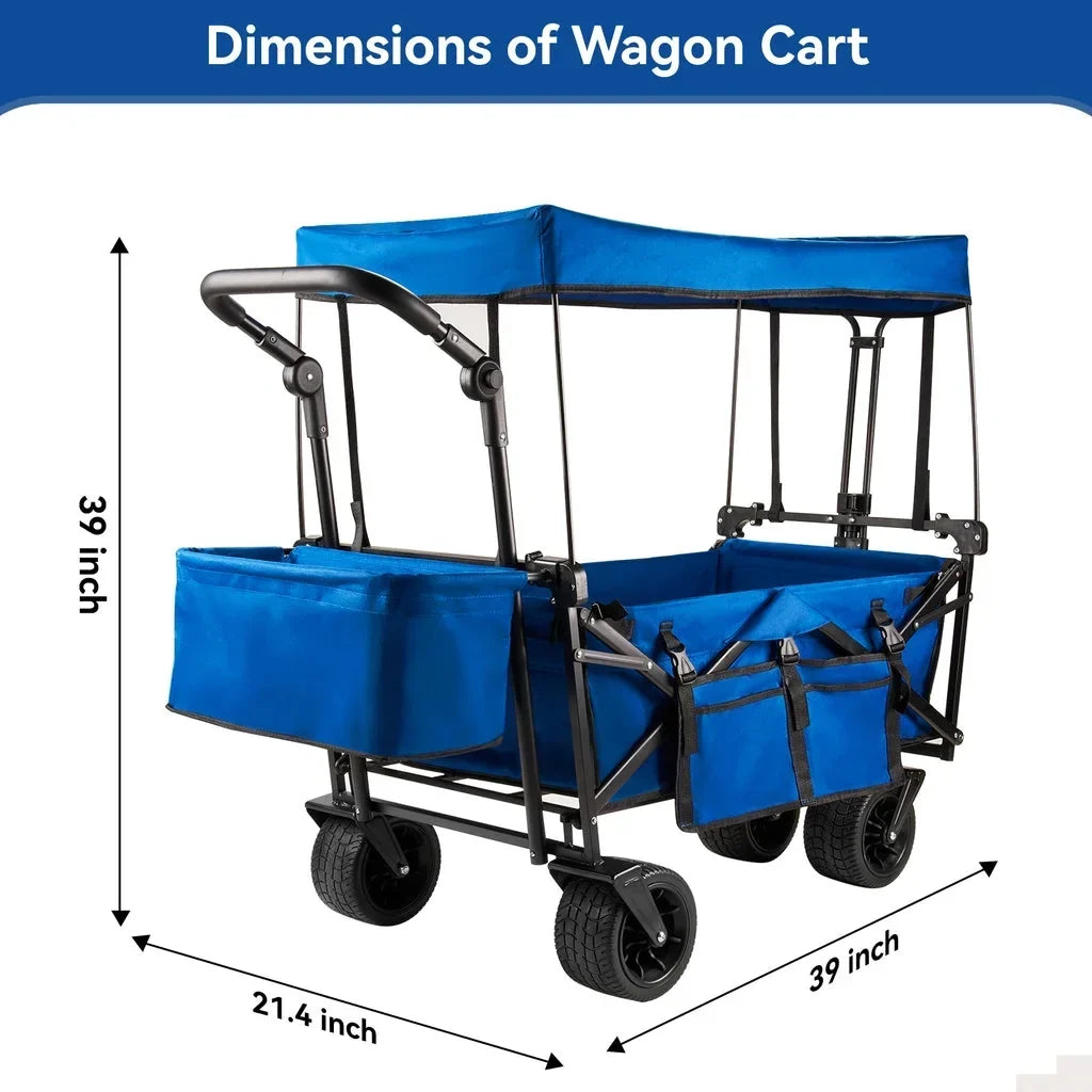 Nouveauté 2026 – Chariot de jardin pliable VECUKTY avec auvent amovible, noir