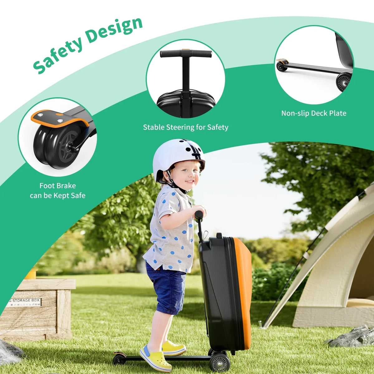 Nouveauté 2026 – Muhub - Valise-trottinette 2 en 1 pour enfants et adultes, pliable et à roulettes, bleu clair