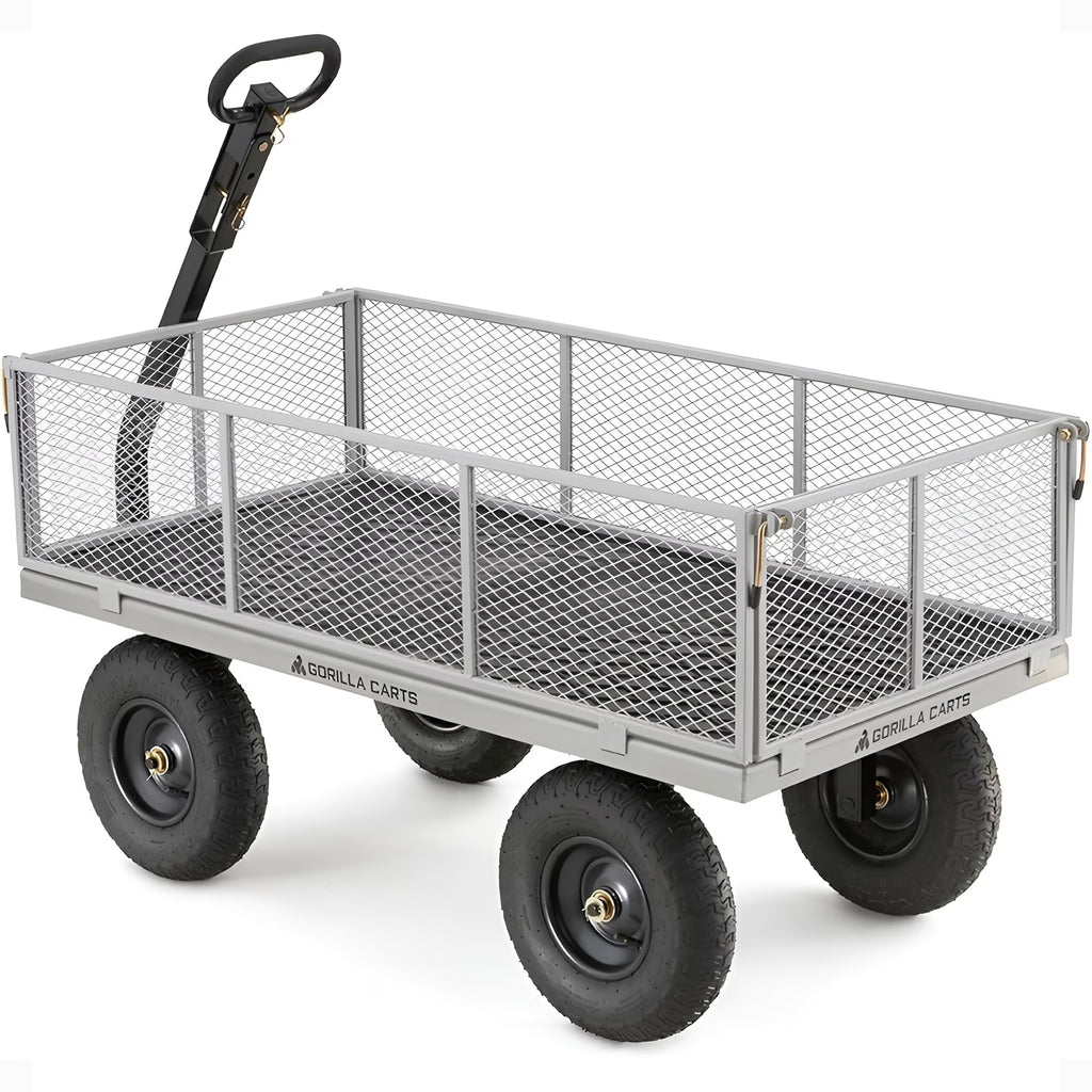 Nouveauté 2026 – Chariot utilitaire en acier Gorilla Carts, capacité de 1000 lb, modèle n° GOR1001-Com, pneus pneumatiques de 13 pouces