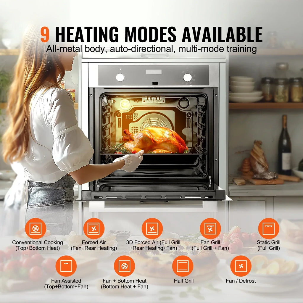 Nouveauté 2026 – Four mural simple KFFKFF , four électrique de 61 cm (24 po) pour installation encastrée, offre 9 modes de cuisson, capacité de 76 litres (2,68 pi³), minuterie incluse, puissance de 2 800 W