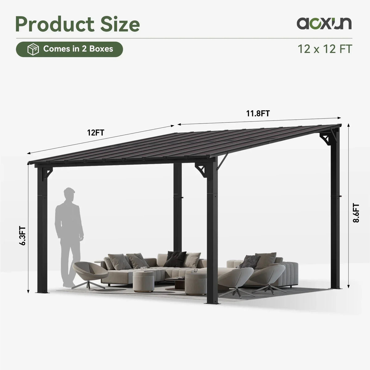 Nouveauté 2026 – Gazebo Aoxun de 2,4 m x 1,5 m pour patio, pergola avec toit incliné, grand auvent mural robuste pour barbecue, idéal pour jardin, terrasse ou patio
