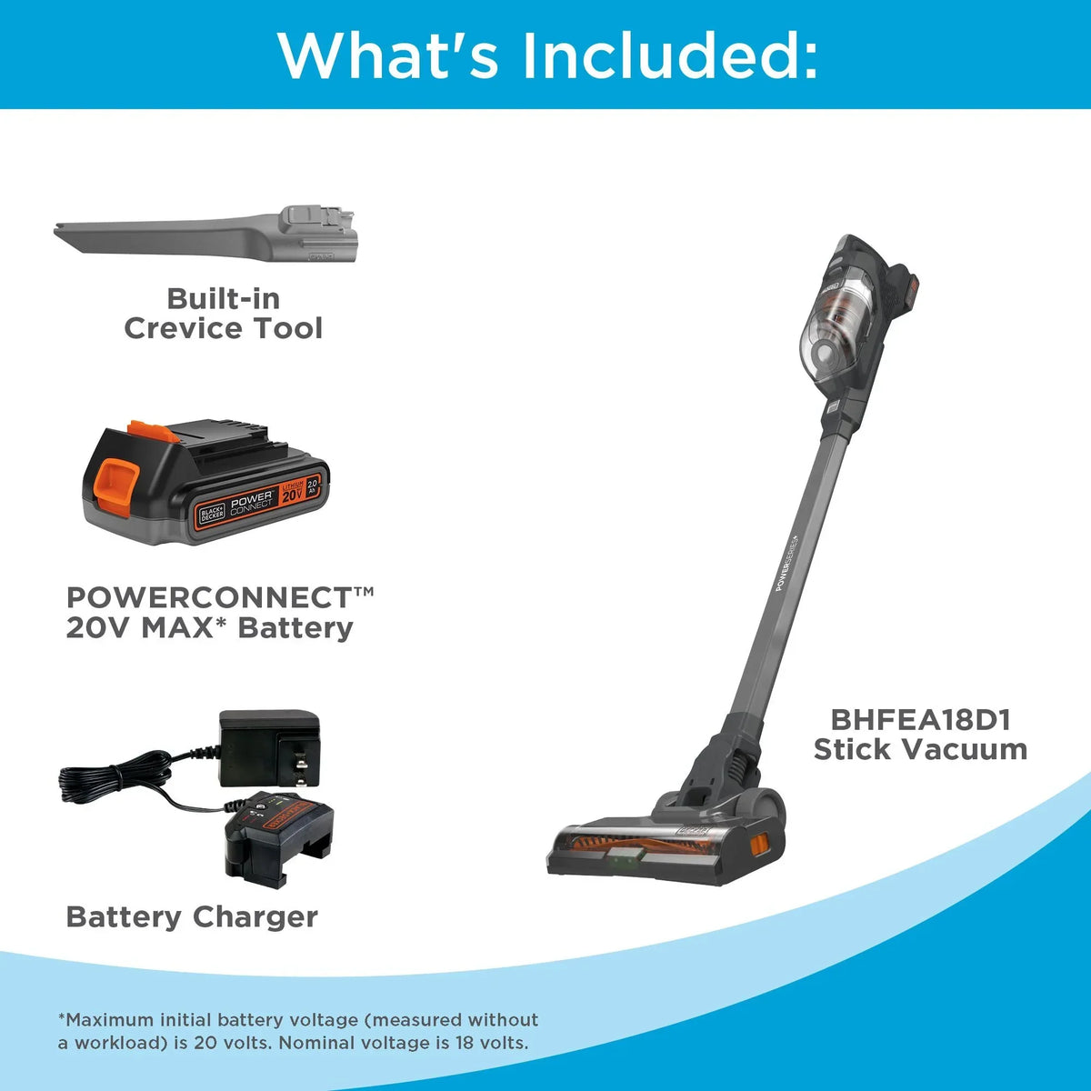 Nouveauté 2026 – Kit aspirateur balai sans fil BLACK+DECKER POWERSERIES+ 20V MAX* , pour moquettes et sols durs, convertible en aspirateur à main, autonomie de 44 minutes, pour le nettoyage quotidien, BHFEA18D1