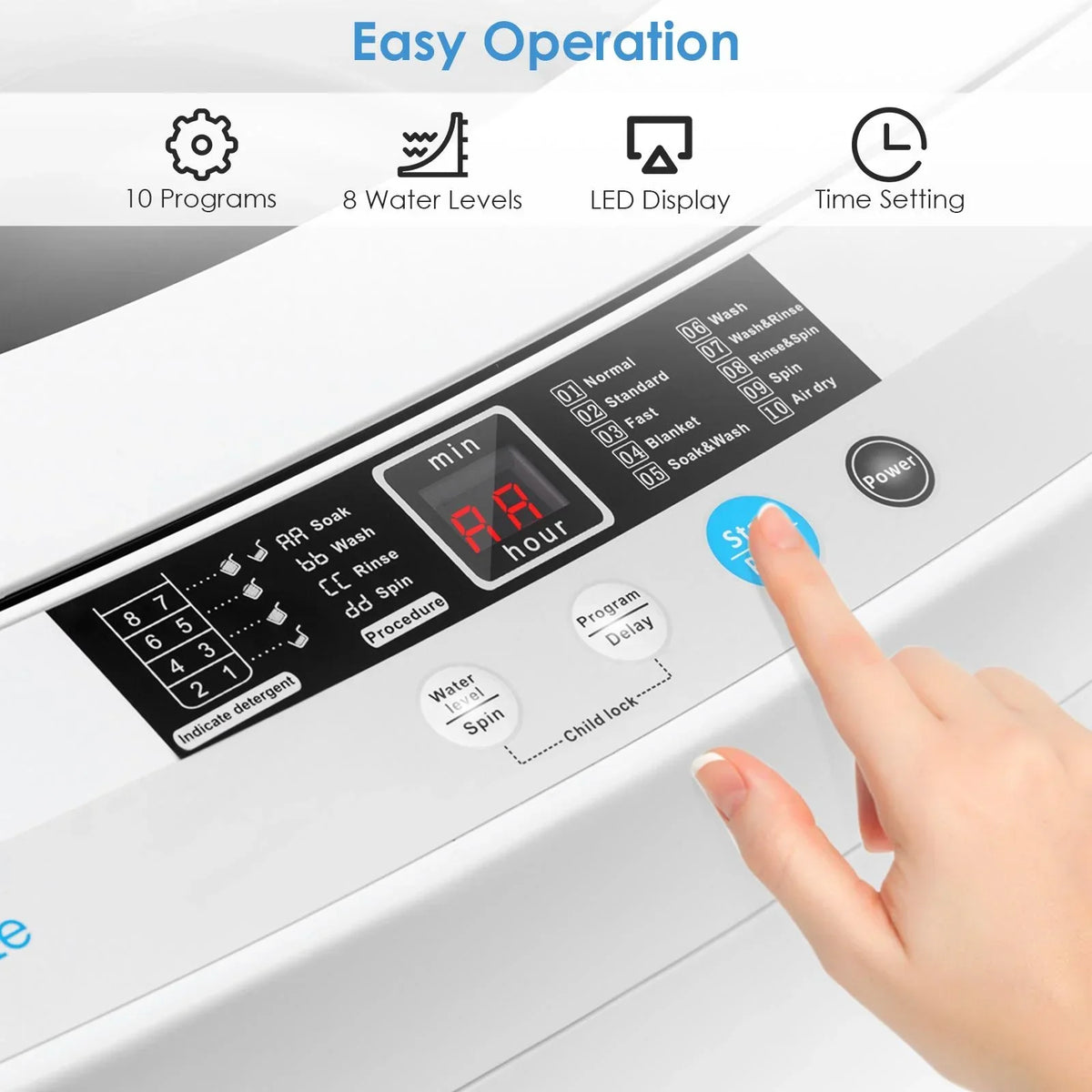Nouveauté 2026 – Laveuse entièrement automatique Giantex , laveuse compacte de 1,34 pi³ avec 10 programmes, 8 niveaux d'eau et panneau DEL, laveuse et essoreuse portables d'une capacité de 9,92 lb avec pompe de vidange
