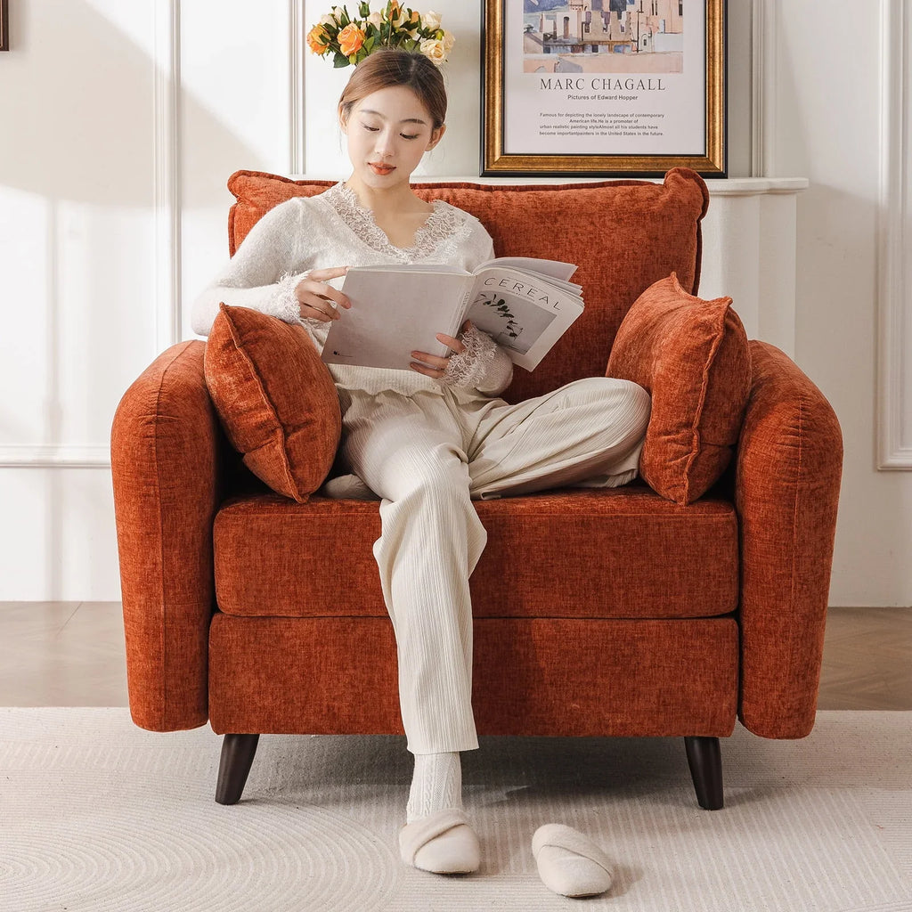 Nouveauté 2026 – Fauteuil d'appoint surdimensionné Rexulqo avec rangement intégré, confortable pour le salon, livré avec 2 coussins décoratifs, fauteuil rembourré style milieu du siècle, assise profonde de 62 cm, fauteuil de lecture pour chambre ou b