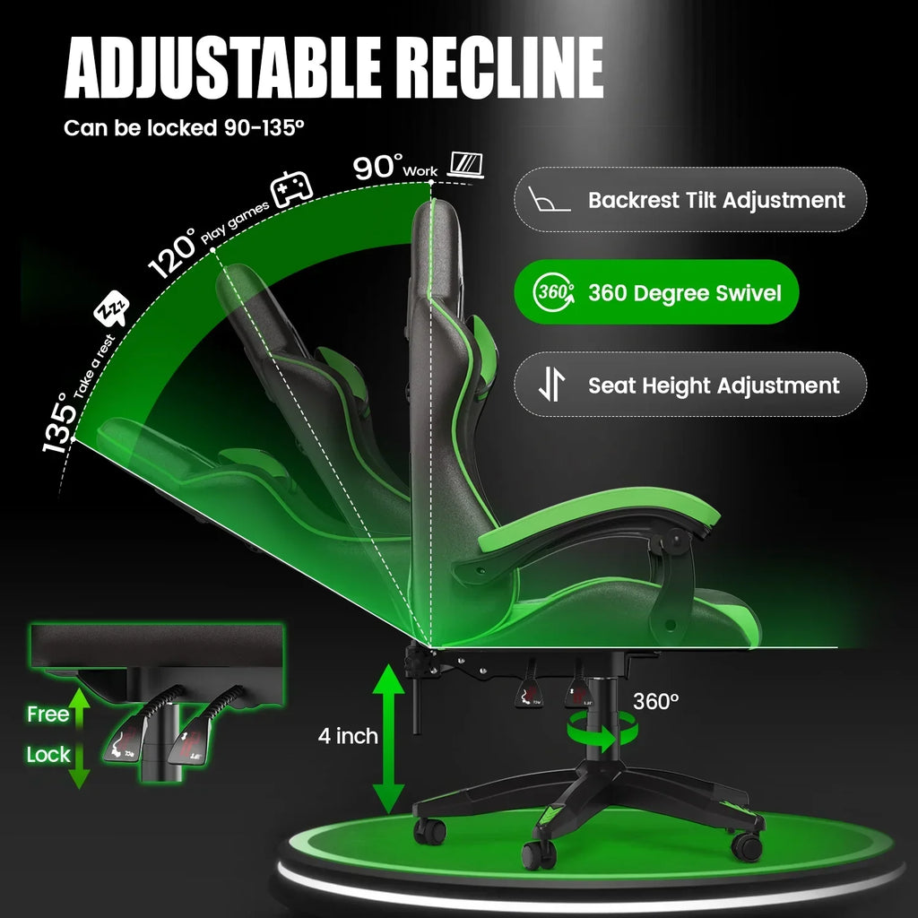 Nouveauté 2026 – Chaise de jeu Bigzzia , chaise de bureau ergonomique avec appui-tête et soutien lombaire réglables en hauteur, pour adultes et adolescents, noir et blanc