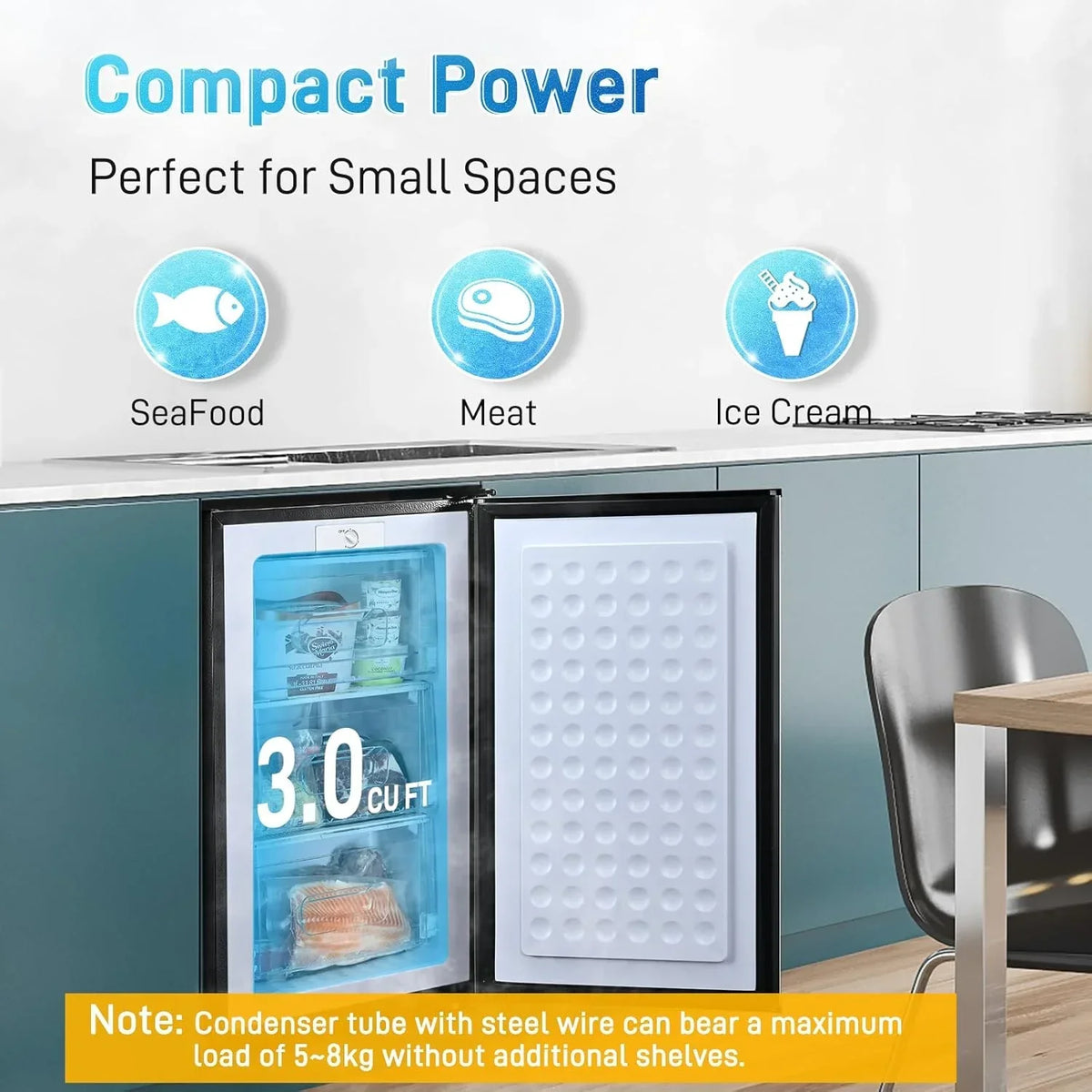 Nouveauté 2026 – Congélateur vertical Upright , congélateur vertical compact de 85 litres (3 pi³) avec thermostat réglable, mini-congélateur avec porte simple réversible en acier inoxydable, argent
