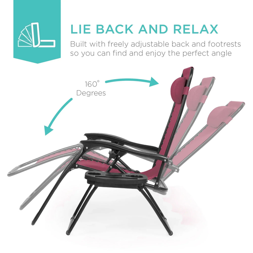 Nouveauté 2026 – Ensemble de 2 fauteuils inclinables zéro gravité Best Choice Products pour terrasse et piscine avec porte-gobelet - Gris