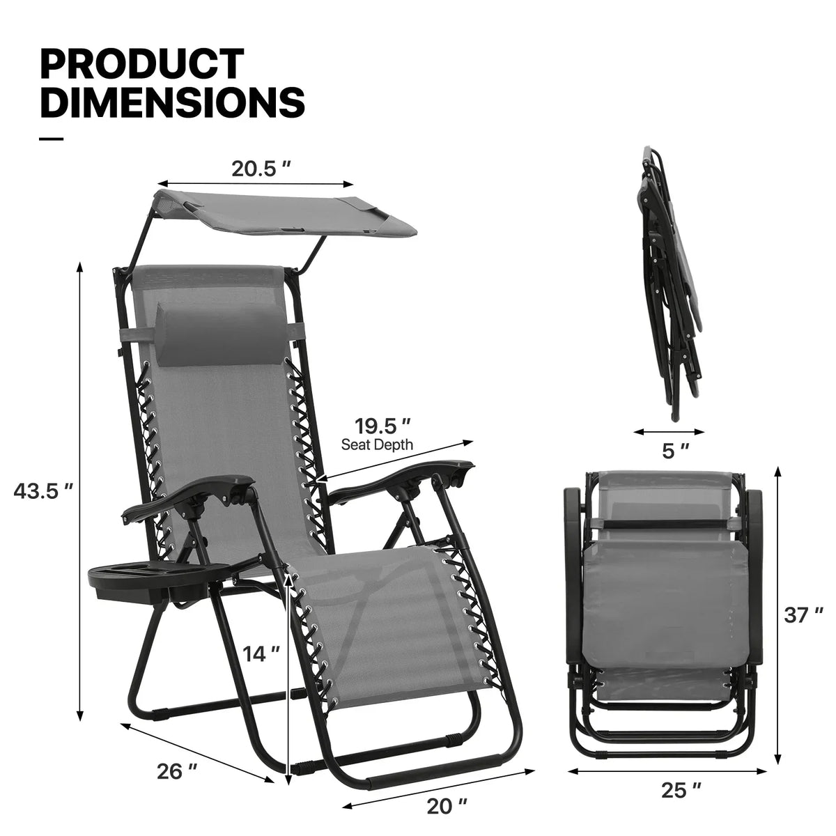 Nouveauté 2026 – Ensemble de 2 chaises MoNiBloom Zero Gravity , fauteuils de plage/terrasse pliables avec auvent et appui-tête, noirs