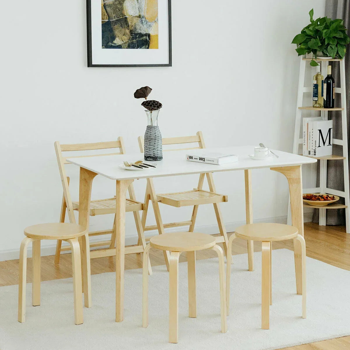 Nouveauté 2026 – Ensemble de 4 tabourets empilables de 45,7 cm (18 po) avec dossier inclinable, en bois, pour salle à manger et décoration intérieure
