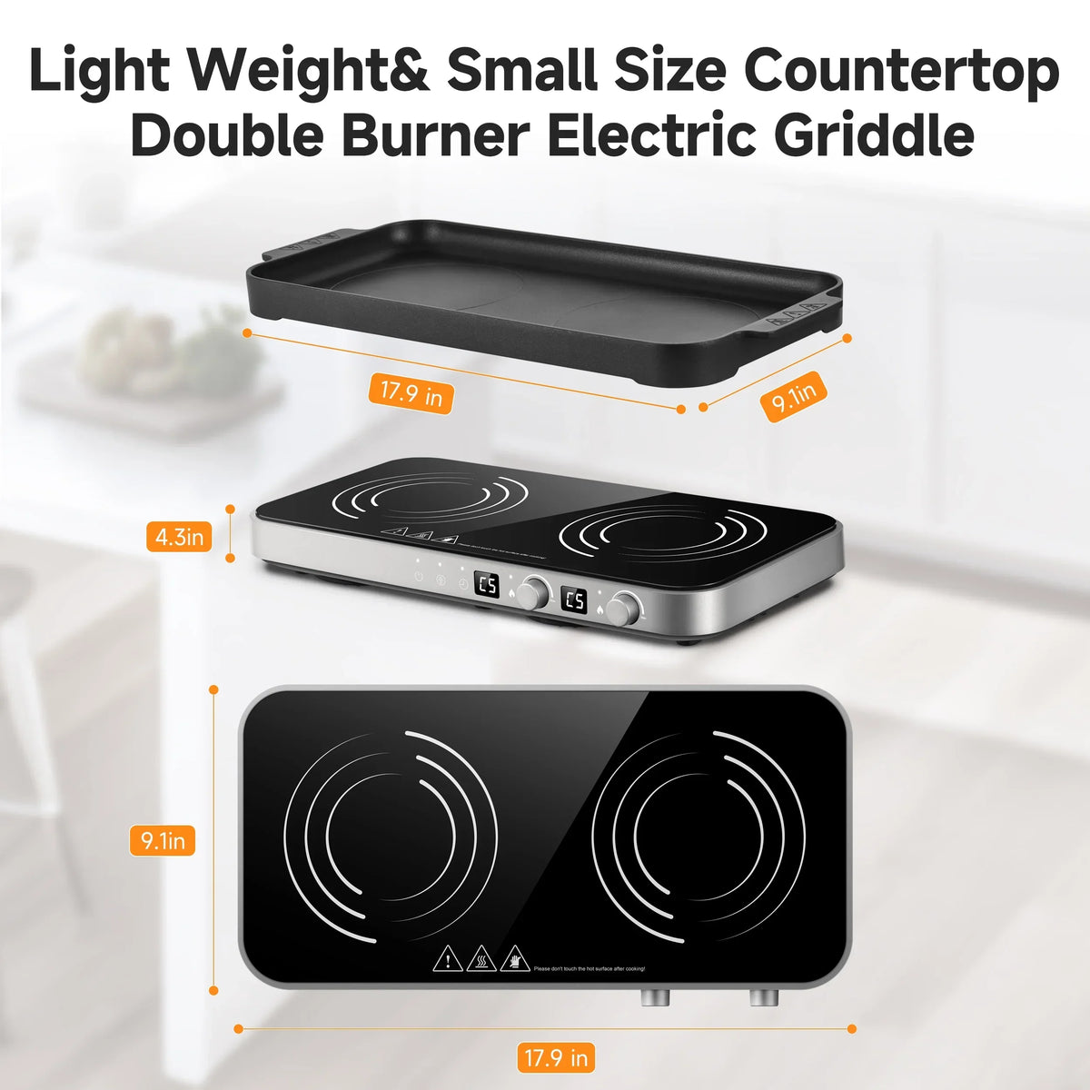 Nouveauté 2026 – Plaque de cuisson à induction portable double Sunmaki avec plaque de cuisson amovible antiadhésive, 1800 W, 2 brûleurs, commandes tactiles, 9 niveaux de puissance, minuterie 99 min, idéale pour les fêtes de famille