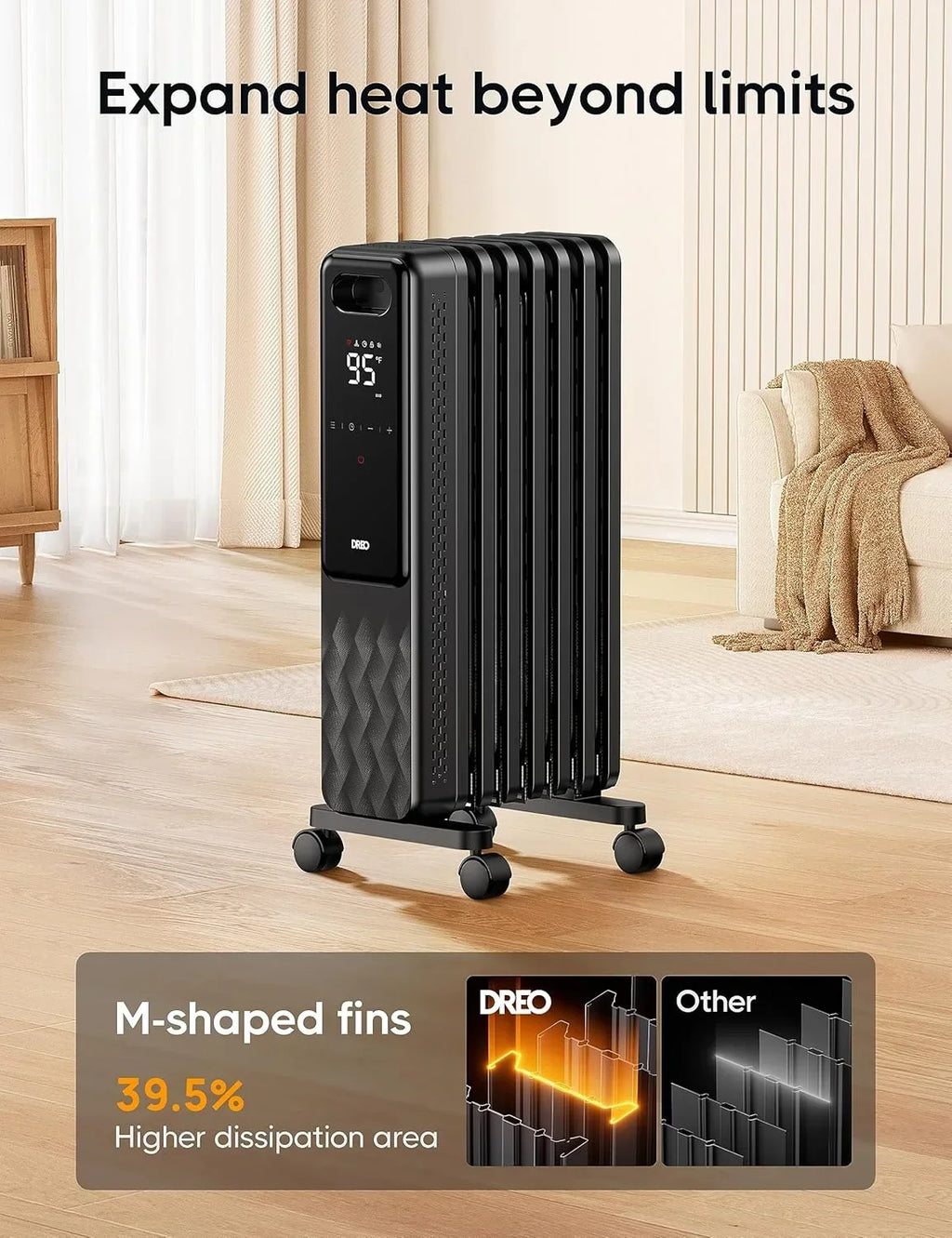 Nouveauté 2026 – Radiateur à bain d'huile Dreo , chauffage électrique radiant pour une utilisation intérieure dans de grandes pièces, avec télécommande, sécurité enfant, 4 modes, protection contre la surchauffe et le basculement, minuterie 24 h, ther