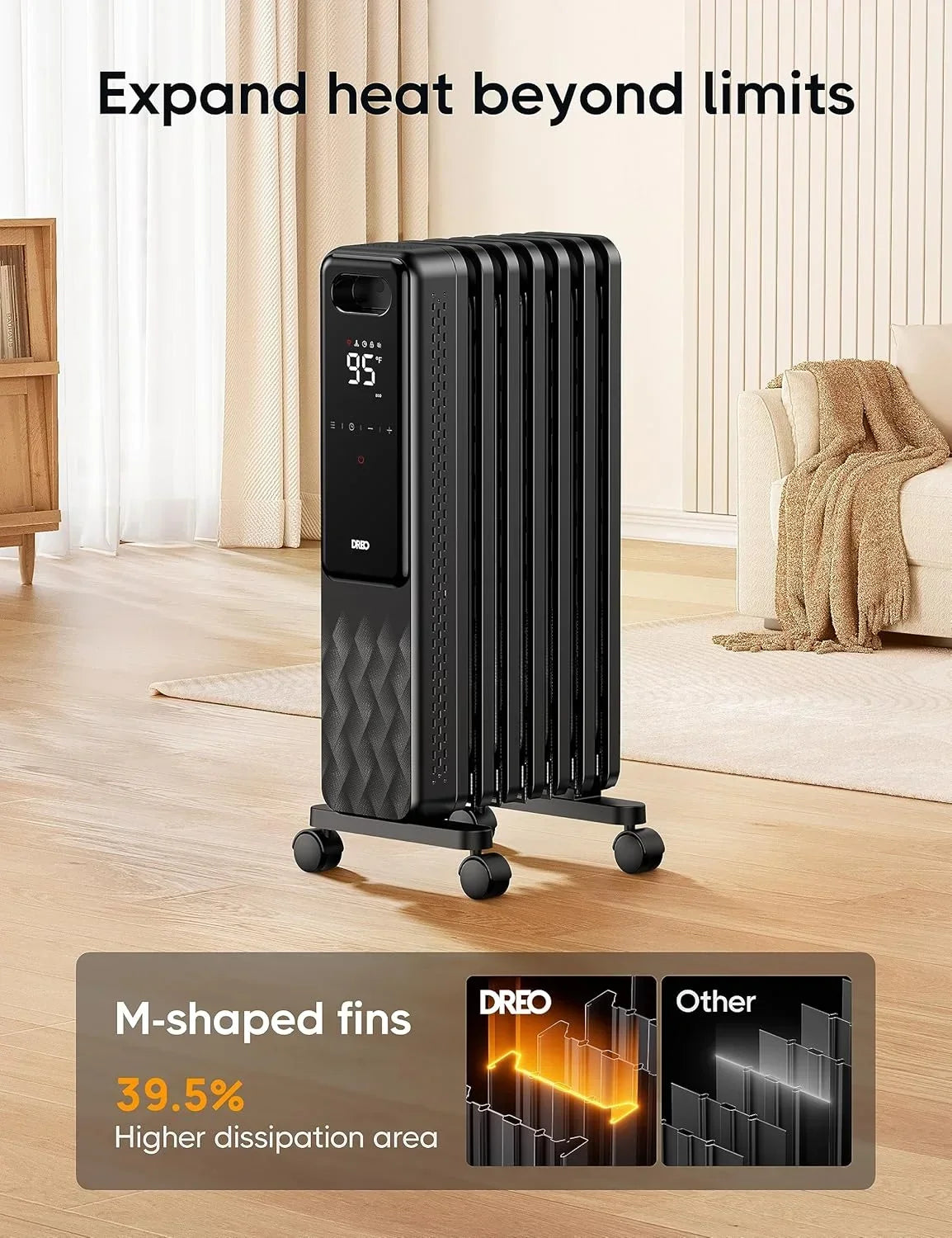 Nouveauté 2026 – Radiateur à bain d'huile Dreo , chauffage électrique radiant pour une utilisation intérieure dans de grandes pièces, avec télécommande, sécurité enfant, 4 modes, protection contre la surchauffe et le basculement, minuterie 24 h, ther