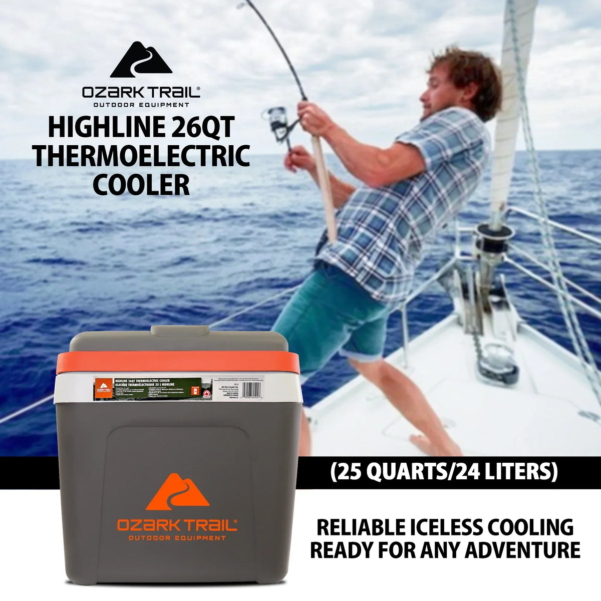 Nouveauté 2026 – Glacière électrique Ozark Trail 26QT 12V portable pour les voyages, la plage, le camping et les pique-niques, isotherme, 30 canettes, sans glace, 24 L, grise
