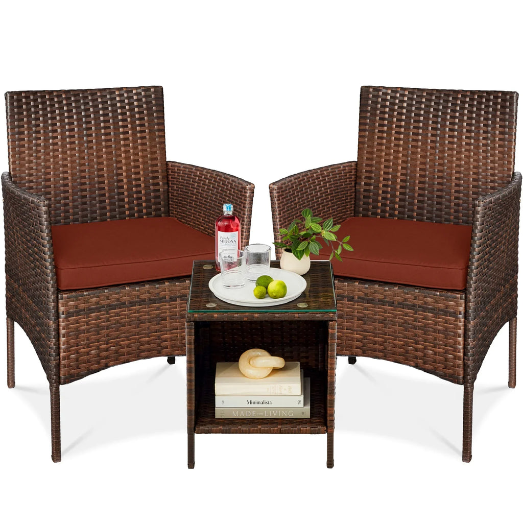 Nouveauté 2026 – Ensemble bistro de jardin 3 pièces en résine tressée Best Choice Products , avec 2 chaises et une table - Gris/Bleu marine