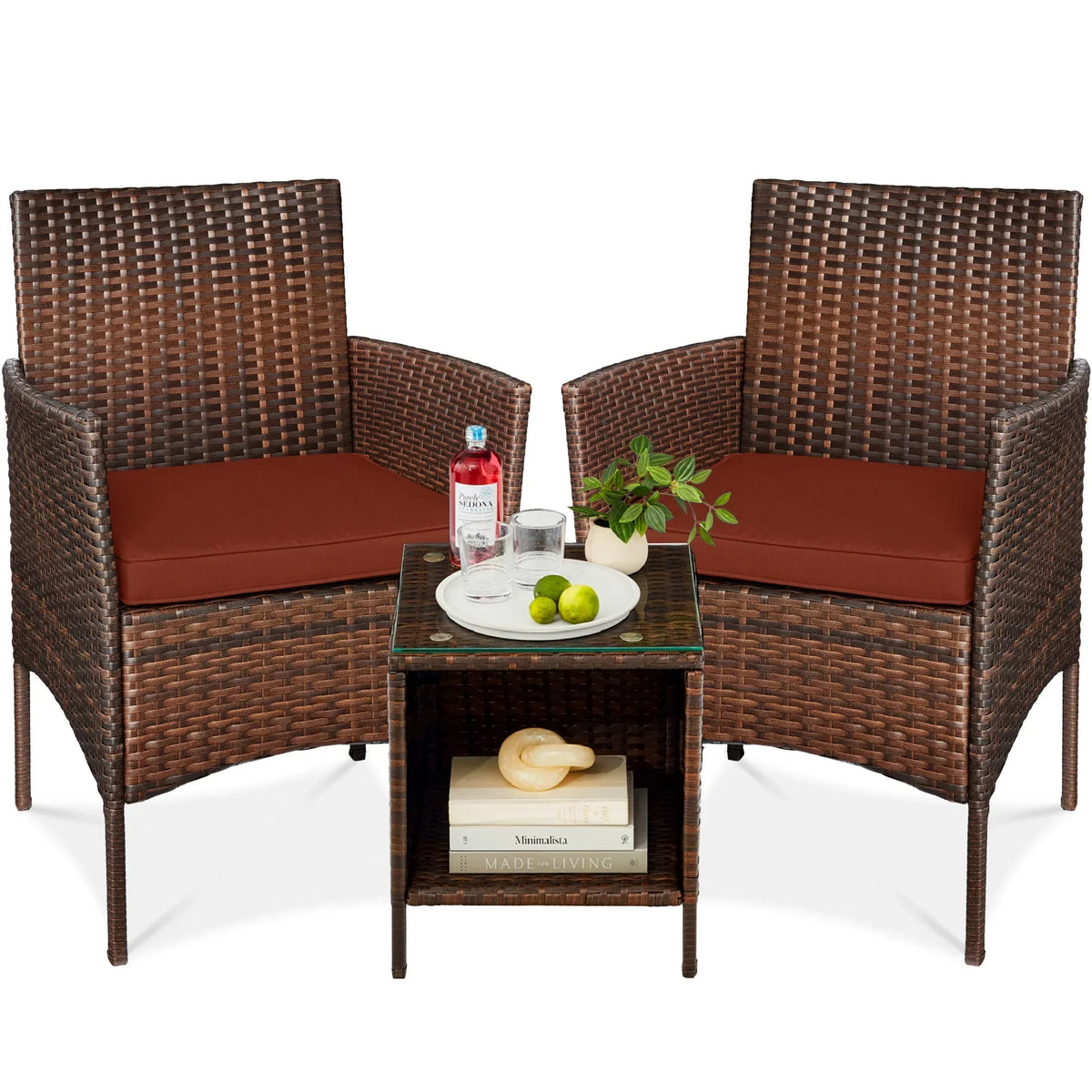 Nouveauté 2026 – Ensemble bistro de jardin 3 pièces en résine tressée Best Choice Products , avec 2 chaises et une table - Gris/Bleu marine