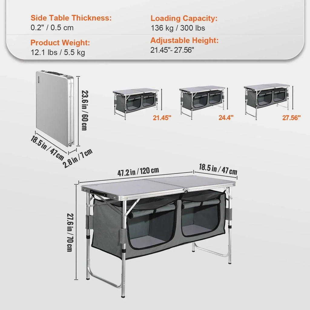Nouveauté 2026 – Table de cuisine de camping BENTISM , pliable et portable, avec 3 hauteurs réglables