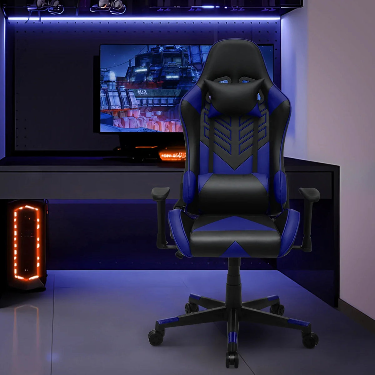 Nouveauté 2026 – Chaise de jeu ergonomique Magshion , chaise de jeu confortable, chaise de bureau en cuir, chaise de jeu pivotante et réglable, bleue
