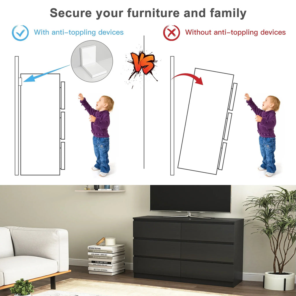 Nouveauté 2026 – Commode Resenkos moderne style milieu du siècle, 6 tiroirs, large, pour chambre à coucher, grise